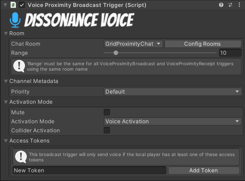 Voice Proximity Broadcast Trigger Inspector